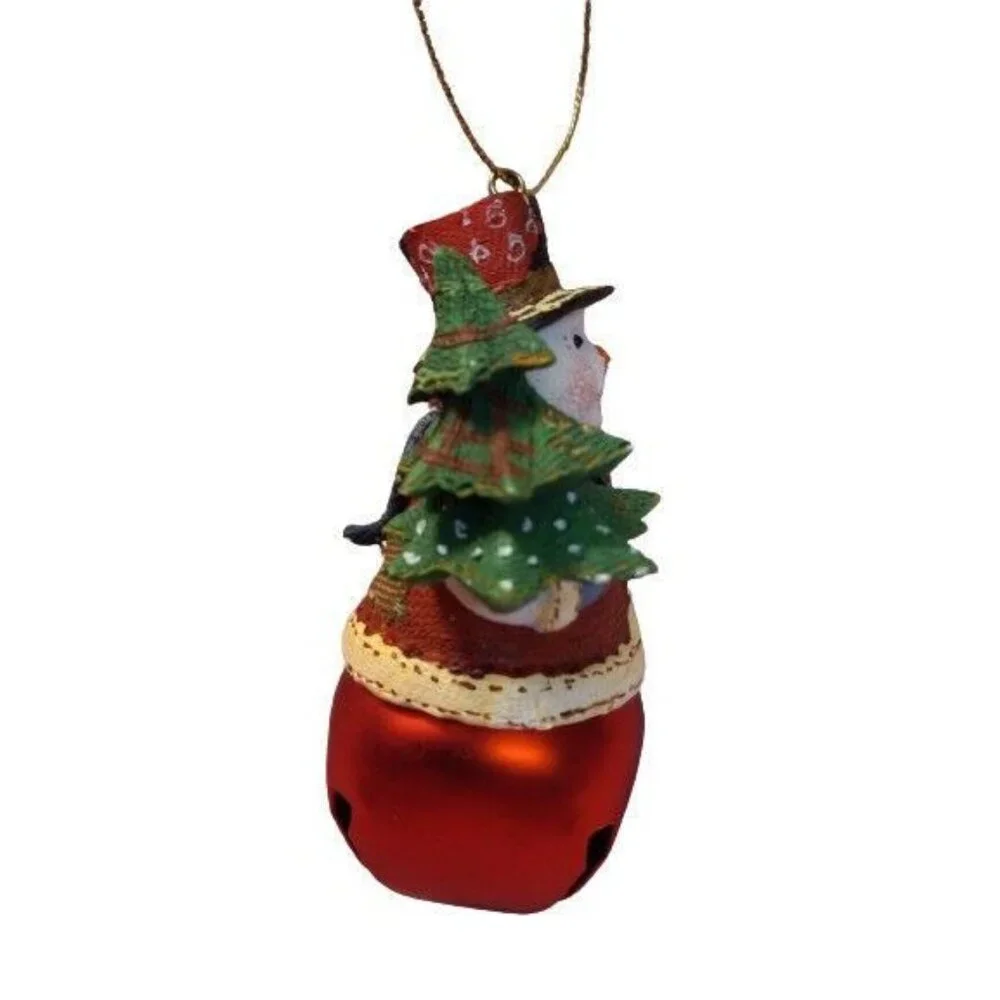 Snowman Bell Christmas Ornament Tree Gift Basket Resin Metal Hanging Vintage